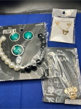 Disney Mulan & Villains Jewelry Set - Gold, Teal, Black, White